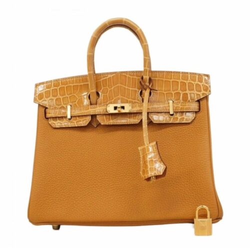 HERMES Birkin 25 Touch Togo Niloticus Handbag Caramel Tabac Camel Stamp Z